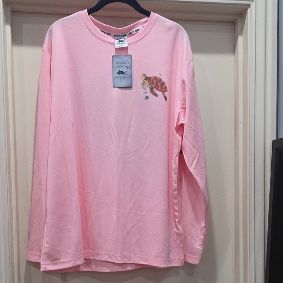 Tops - Pink Long Sleeve Tee with‎ Sea Turtle Graphic